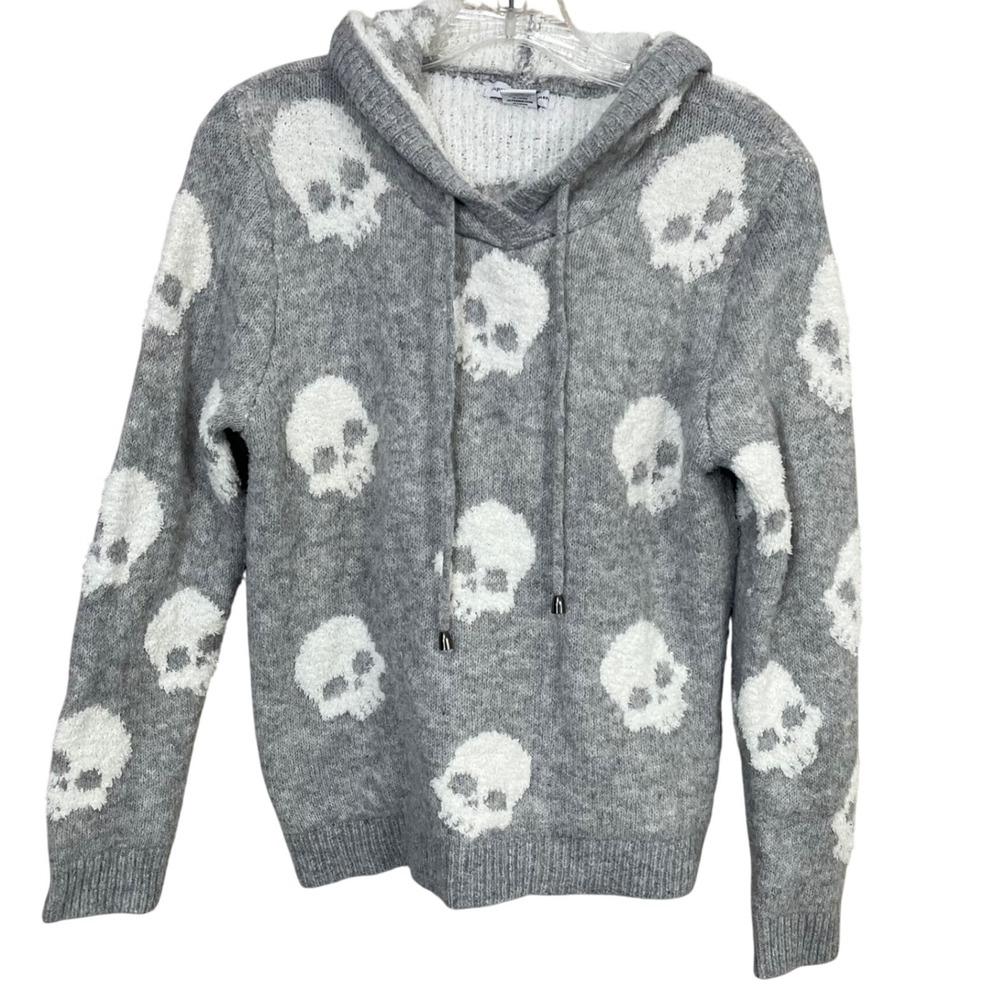 Cupcakes and Cashmere Gray Skull Sherpa Pull Over Hoodie Size‎ XS